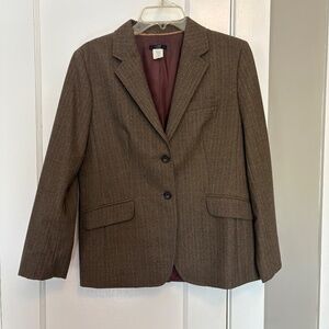 J. CREW 100% Italian Wool Pinstriped Blazer Career Business Dark Academia Brown